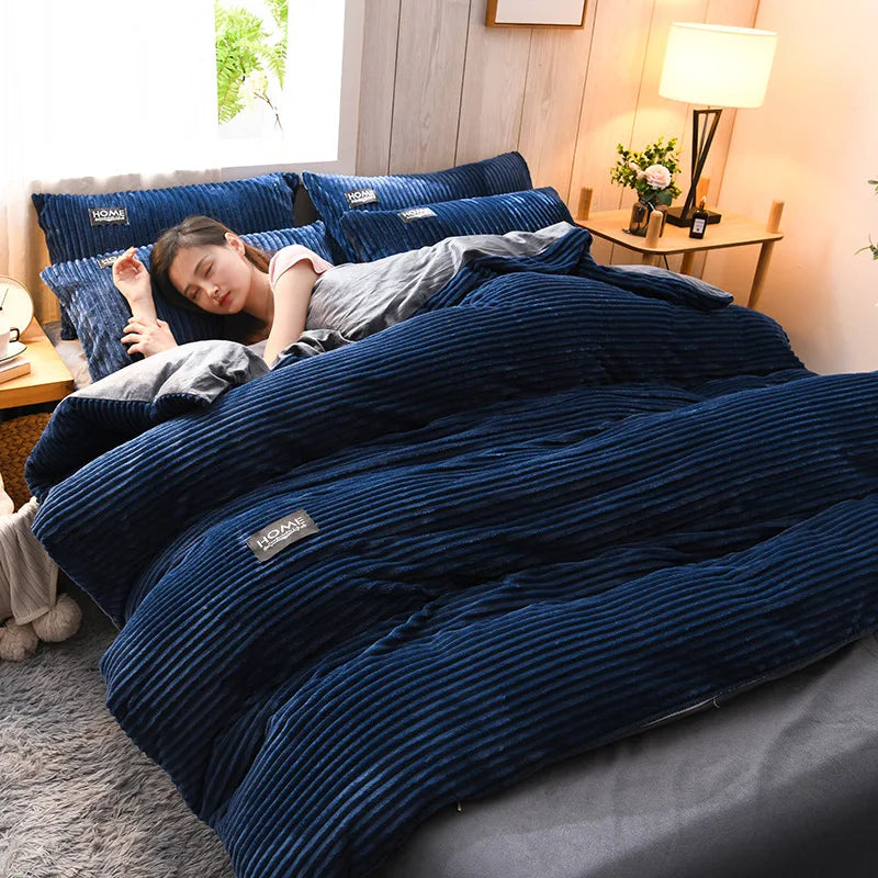 Winter Velvet Duvet Cover Set — Thick & Warm, 3-Piece