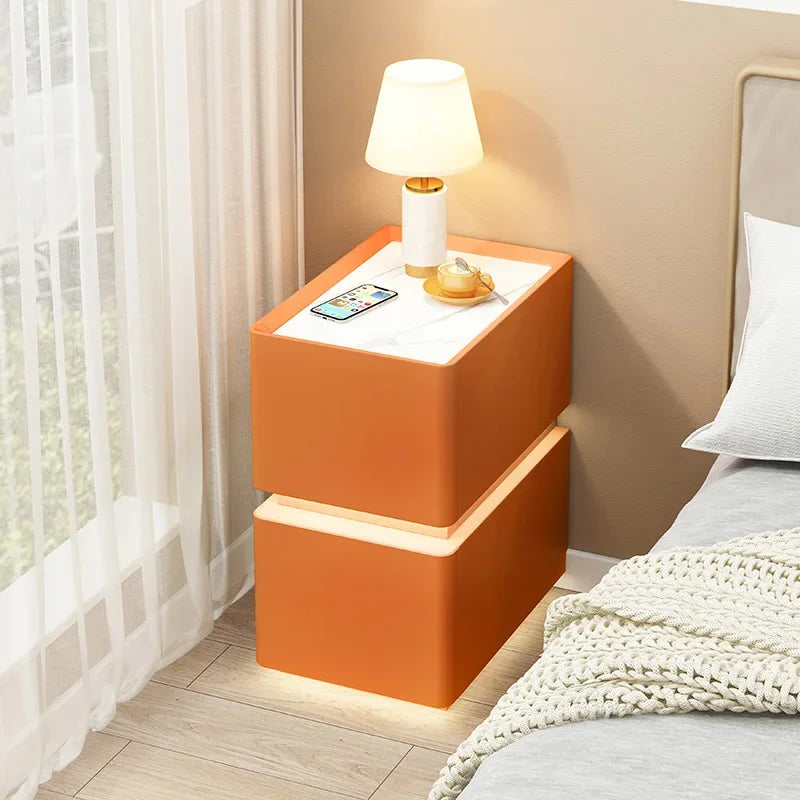 Smart Bedside Table with Wireless Charging — Solid Wood