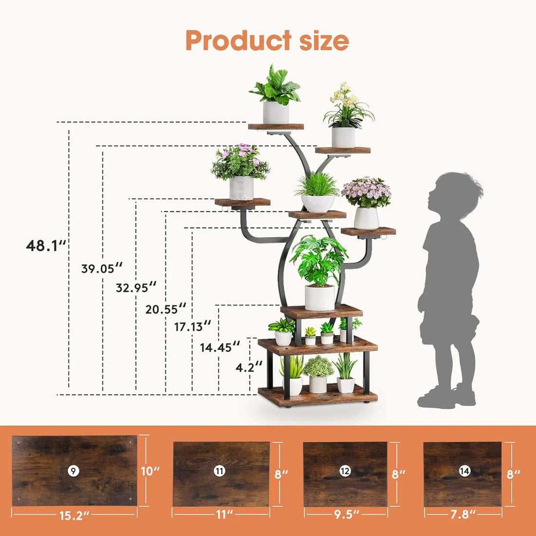 8-Tier Corner Plant Stand with Grow Light