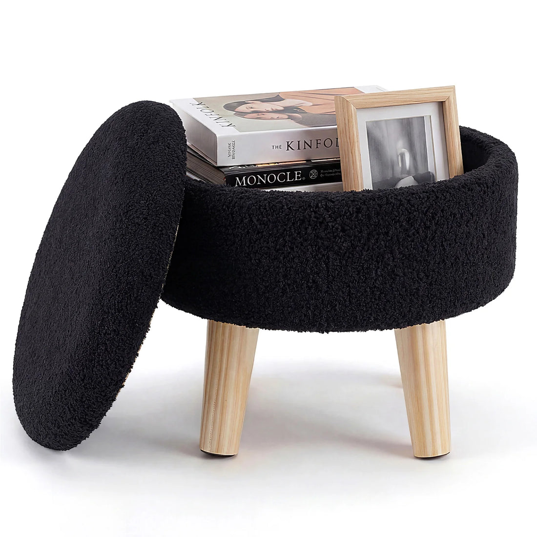 Round Velvet Storage Ottoman with Hidden Storage
