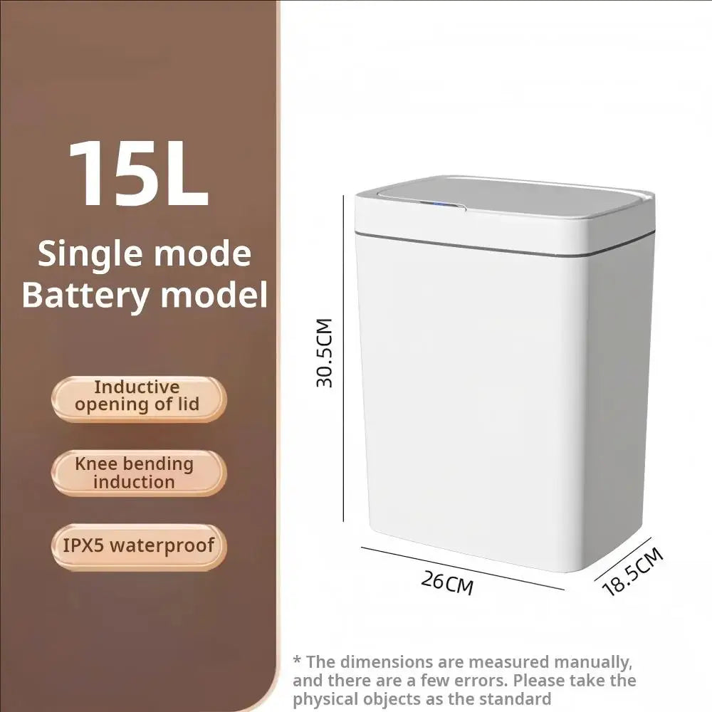 Touchless Smart Sensor Trash Can — 15L White