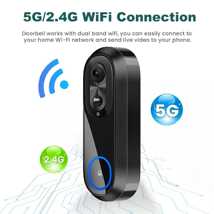 Smart Video Doorbell — 1080P WiFi, 7000mAh Battery