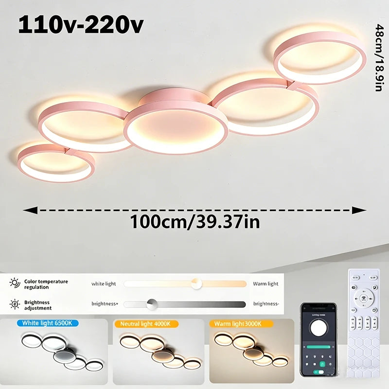 LED Ceiling Light — 3 Colors, Bluetooth App & Remote Dimming