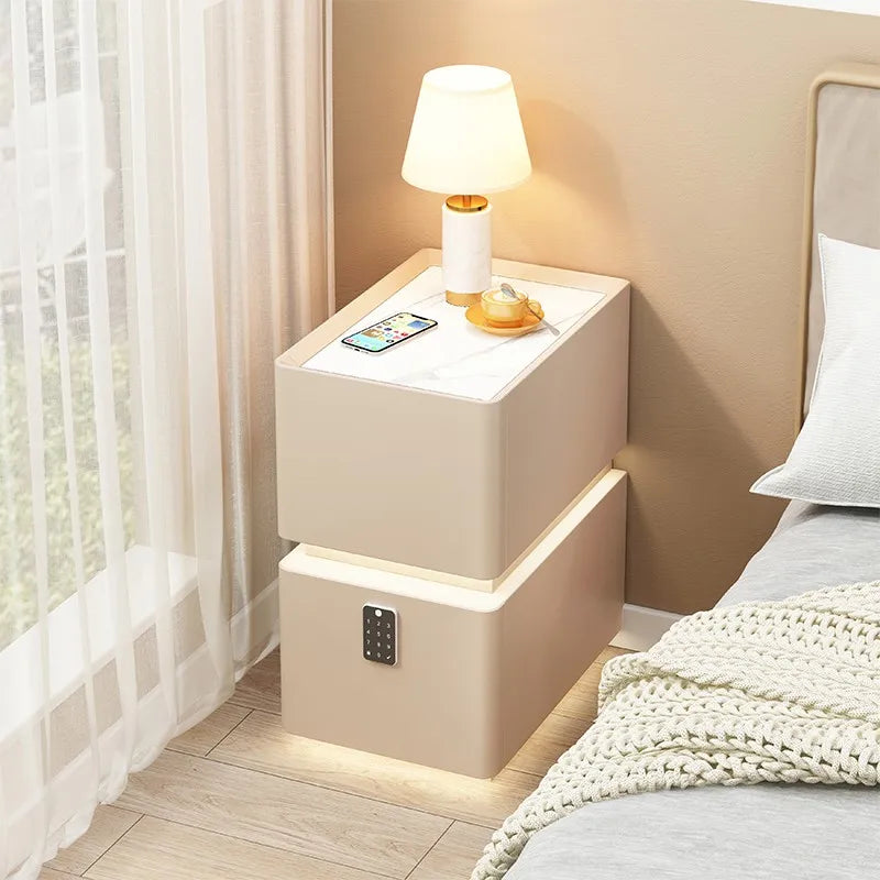 Smart Bedside Table with Wireless Charging — Solid Wood