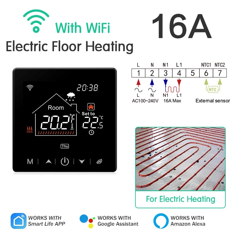 Smart WiFi Floor Heating Thermostat — Alexa & Google Home