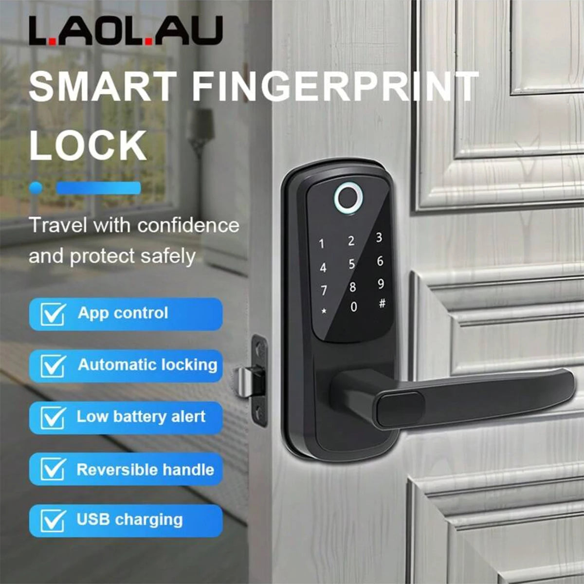 Smart WiFi Door Lock — Fingerprint, Card, Password & Key