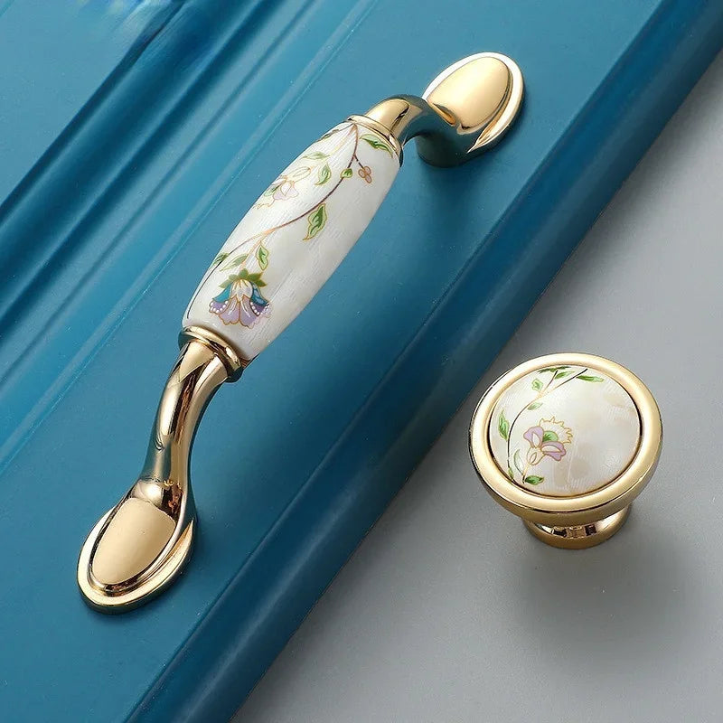 Gold Ceramic Cabinet Handle — European Light Luxury Knob