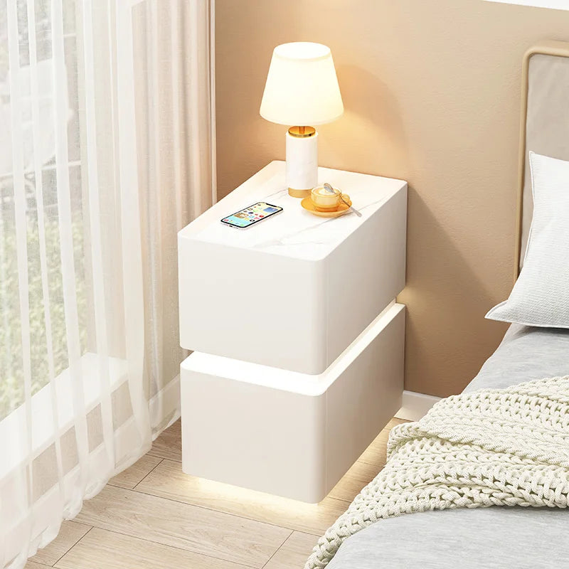 Smart Bedside Table with Wireless Charging — Solid Wood