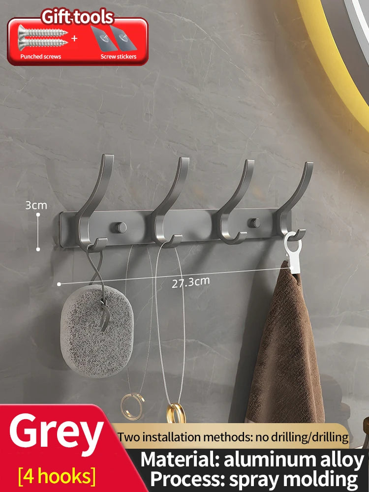 Punch-Free Door Back Hook Organizer — 6-Hook Aluminum Hanger