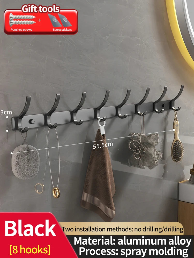 Punch-Free Door Back Hook Organizer — 6-Hook Aluminum Hanger