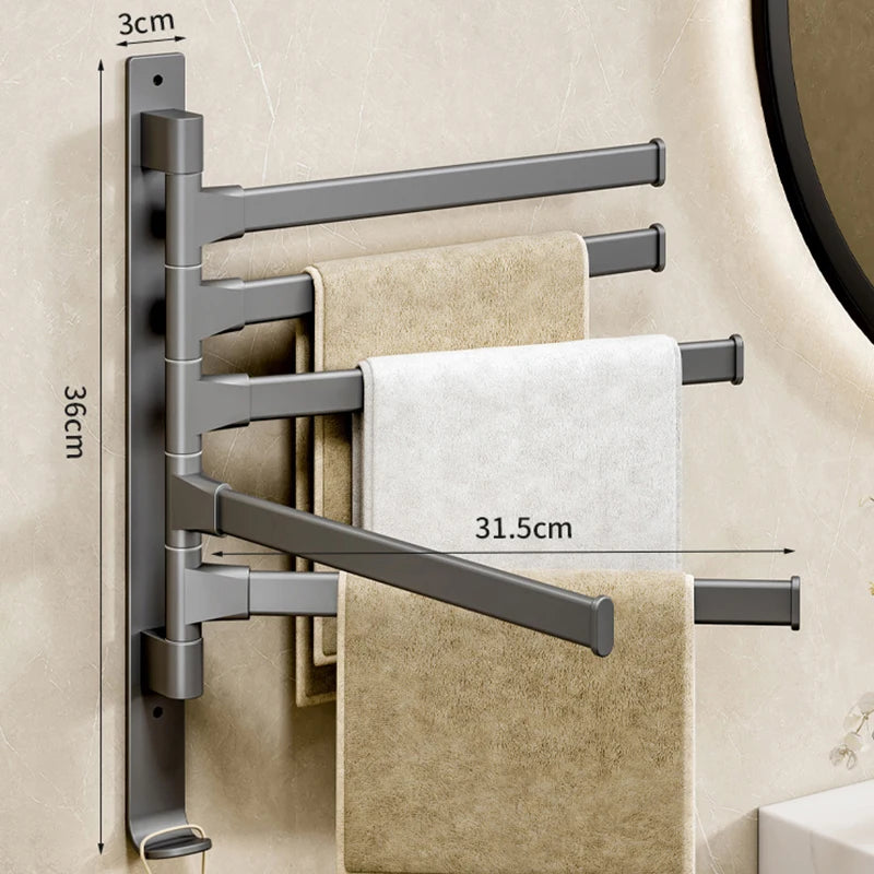 Rotatable Aluminum Towel Rack — 2 to 5 Bar, Wall Mounted