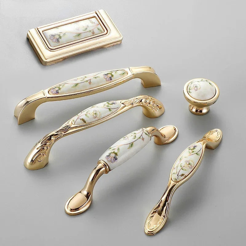 Gold Ceramic Cabinet Handle — European Light Luxury Knob