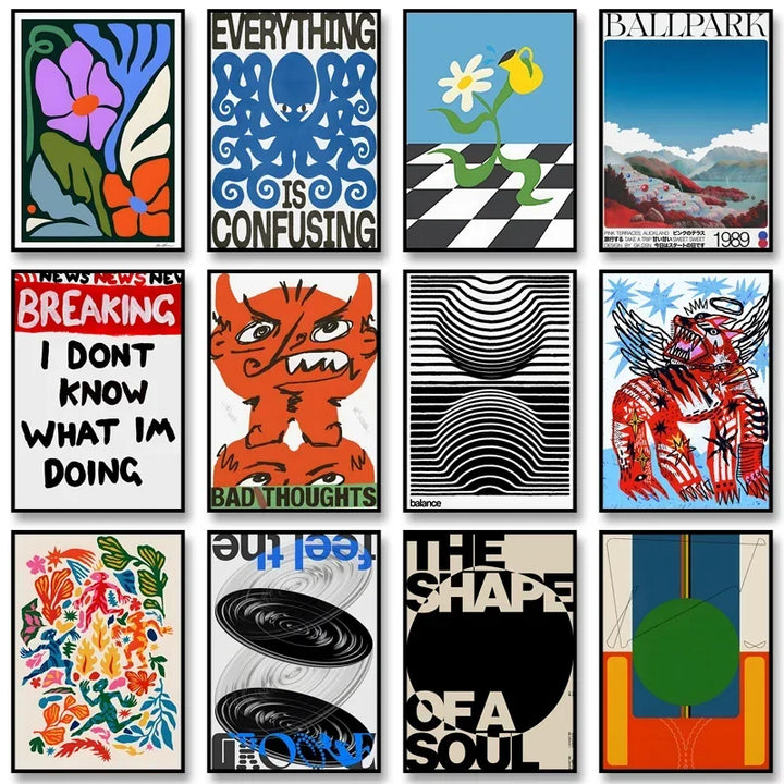 Retro Abstract Canvas Wall Art — Unframed Poster Print