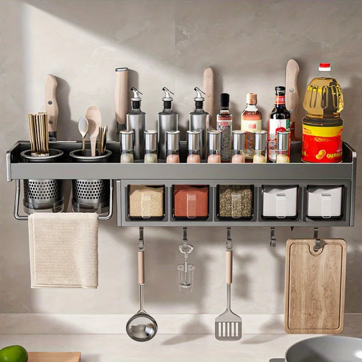 Wall-Mounted Kitchen Storage Rack — Knife, Chopstick & Spice Organizer