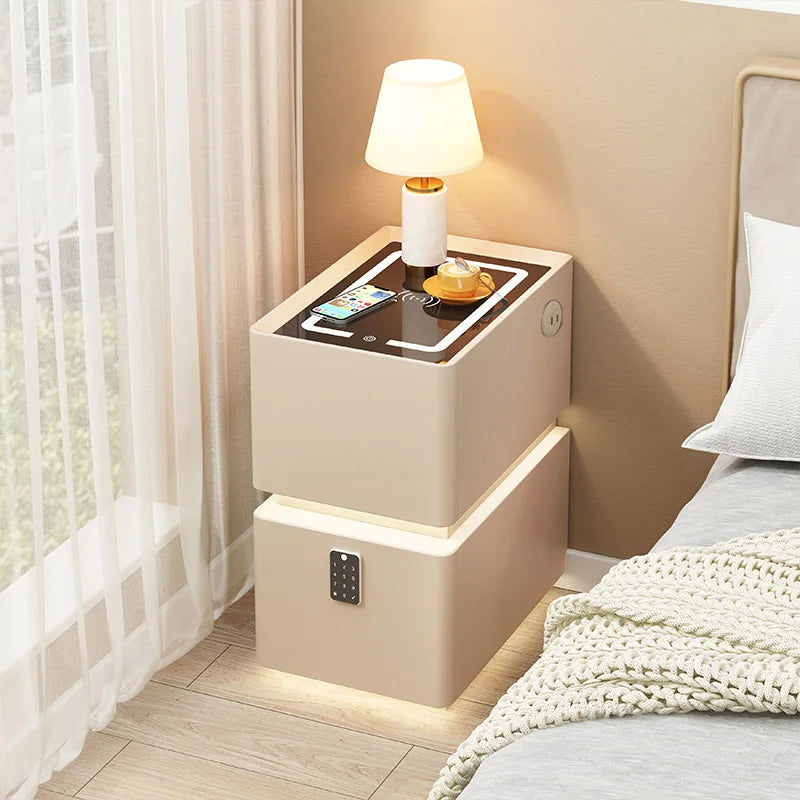 Smart Bedside Table with Wireless Charging — Solid Wood