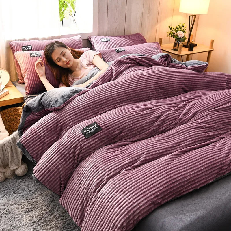 Winter Velvet Duvet Cover Set — Thick & Warm, 3-Piece