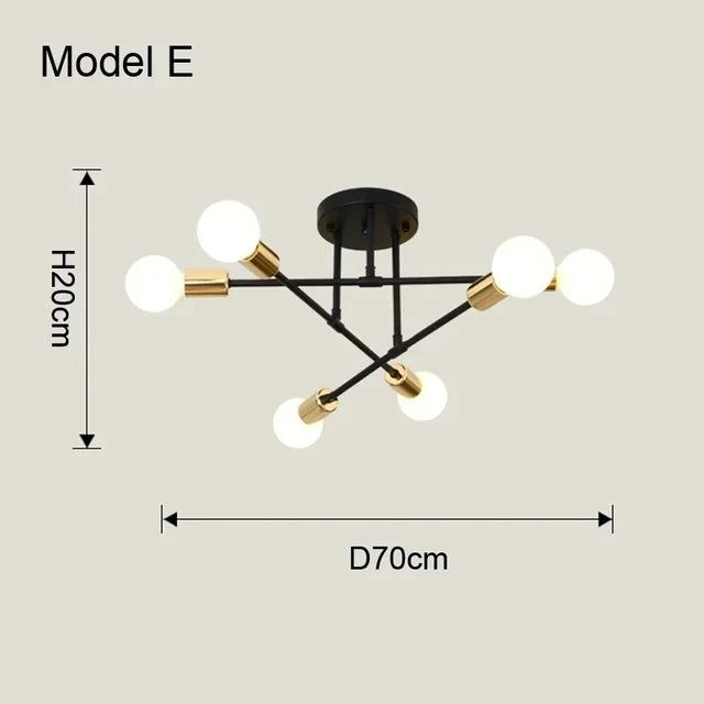 Modern Sputnik Chandelier — Antique Gold Semi Flush Mount