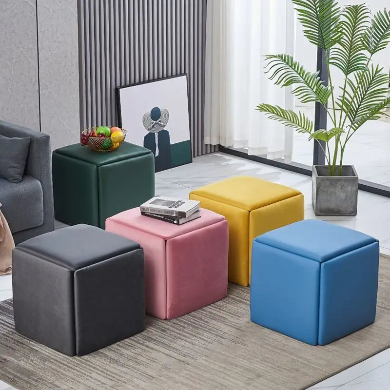 5-in-1 Foldable Cube Ottoman Set — Nordic Wood