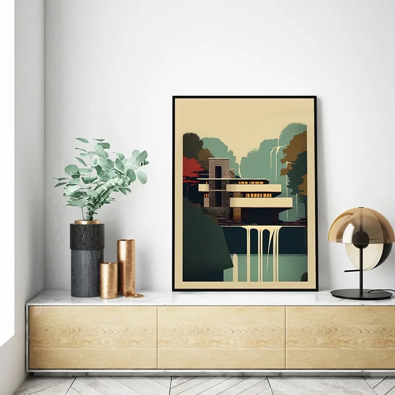 Fallingwater Architecture Canvas Print — Bauhaus Minimalist Art