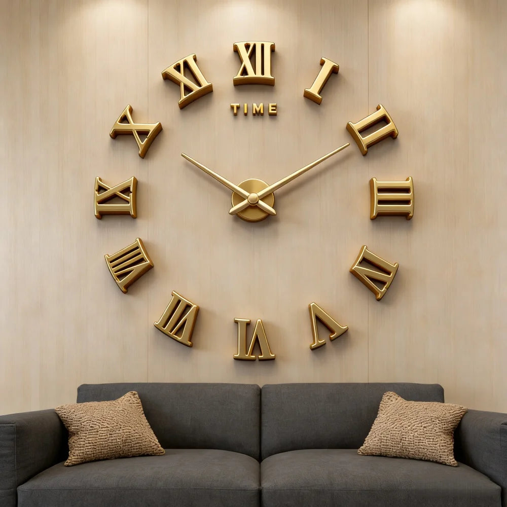 3D Roman Numeral Acrylic Mirror Wall Clock — DIY Quartz