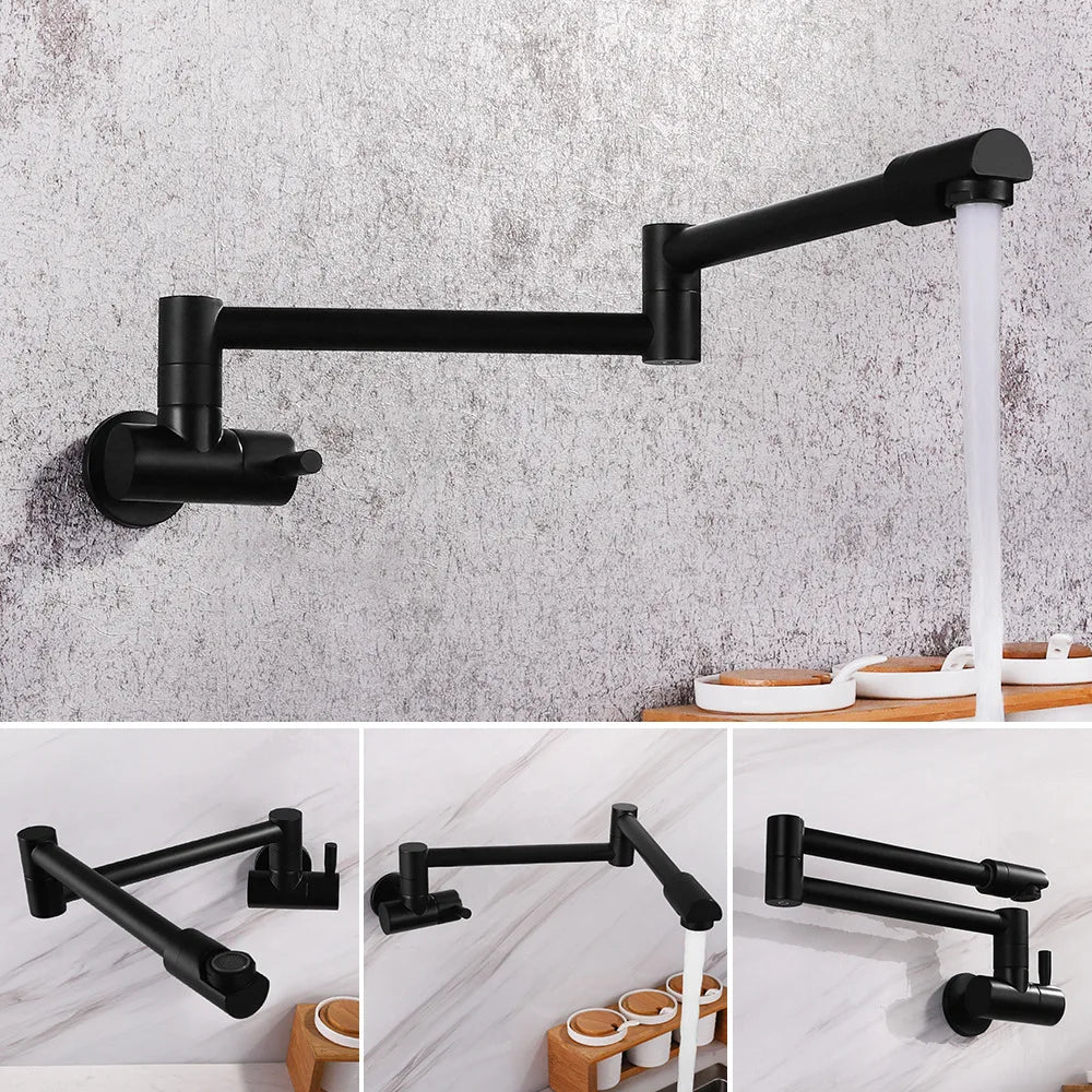 Wall-Mounted Folding Pot Filler Faucet — 360° Swing Arm, All Copper