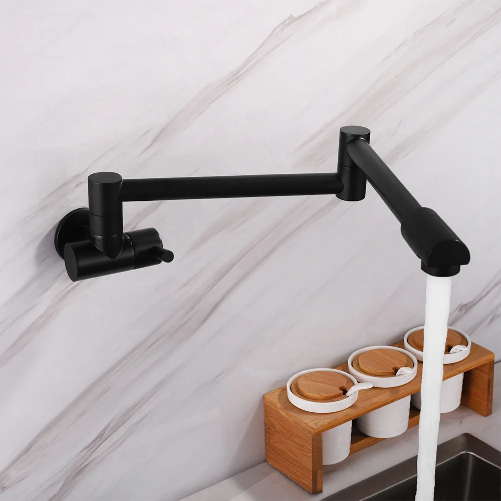 Wall-Mounted Folding Pot Filler Faucet — 360° Swing Arm, All Copper