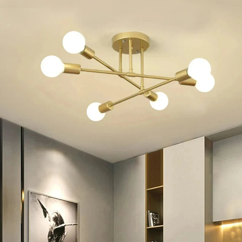 Modern Sputnik Chandelier — Antique Gold Semi Flush Mount