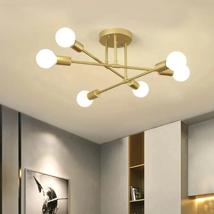 Modern Sputnik Chandelier — Antique Gold Semi Flush Mount