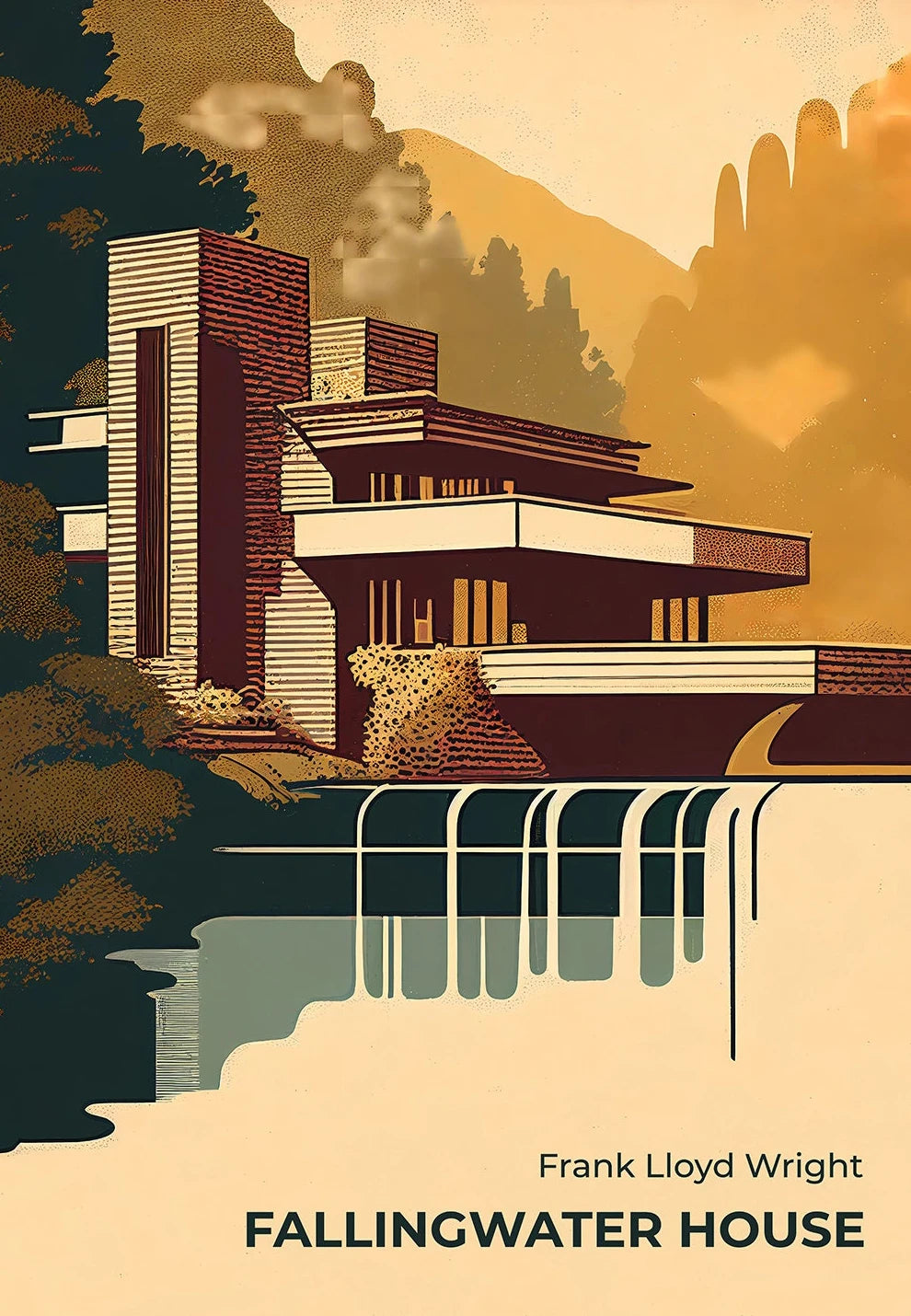 Fallingwater Architecture Canvas Print — Bauhaus Minimalist Art