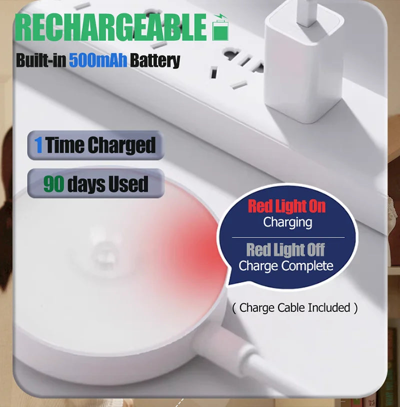Motion Sensor Night Light — USB Rechargeable LED