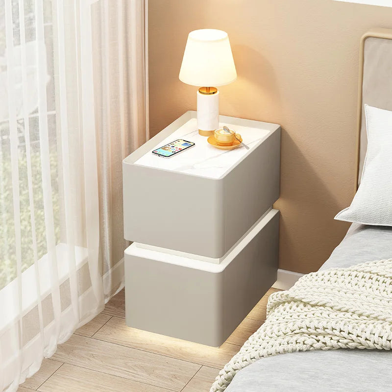 Smart Bedside Table with Wireless Charging — Solid Wood