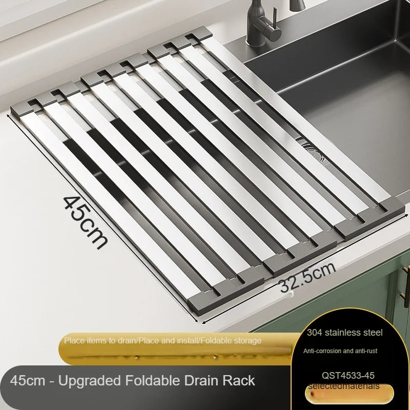 Stainless Steel Foldable Sink Drain Rack — Telescopic Basket
