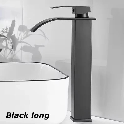 Black Waterfall Basin Faucet — Stainless Steel, Hot & Cold