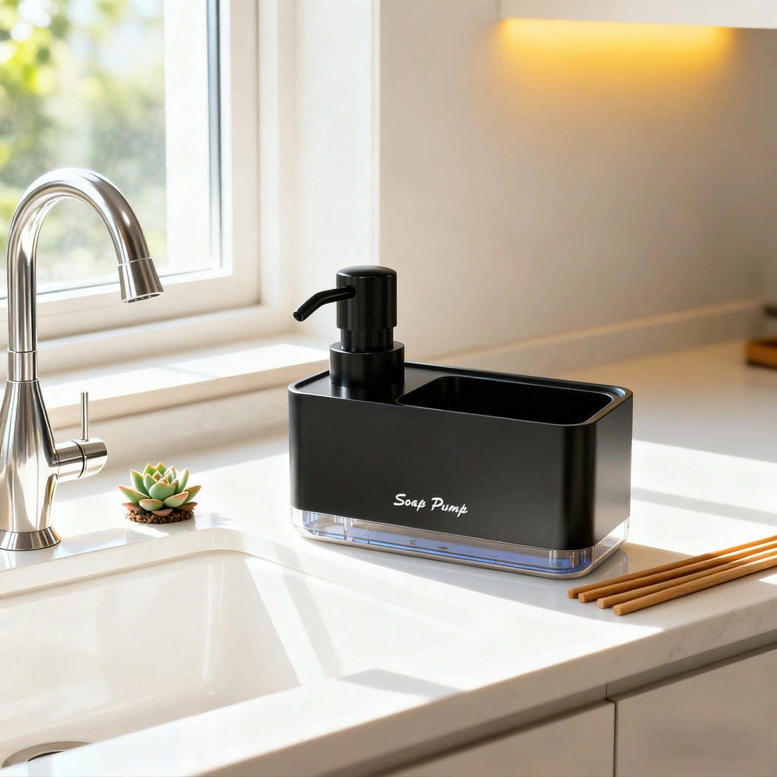 Kitchen Soap Dispenser with Sponge Holder — Pump & Caddy Set