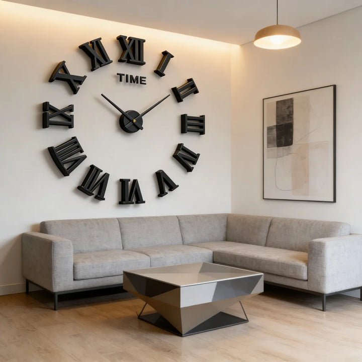 3D Roman Numeral Acrylic Mirror Wall Clock — DIY Quartz