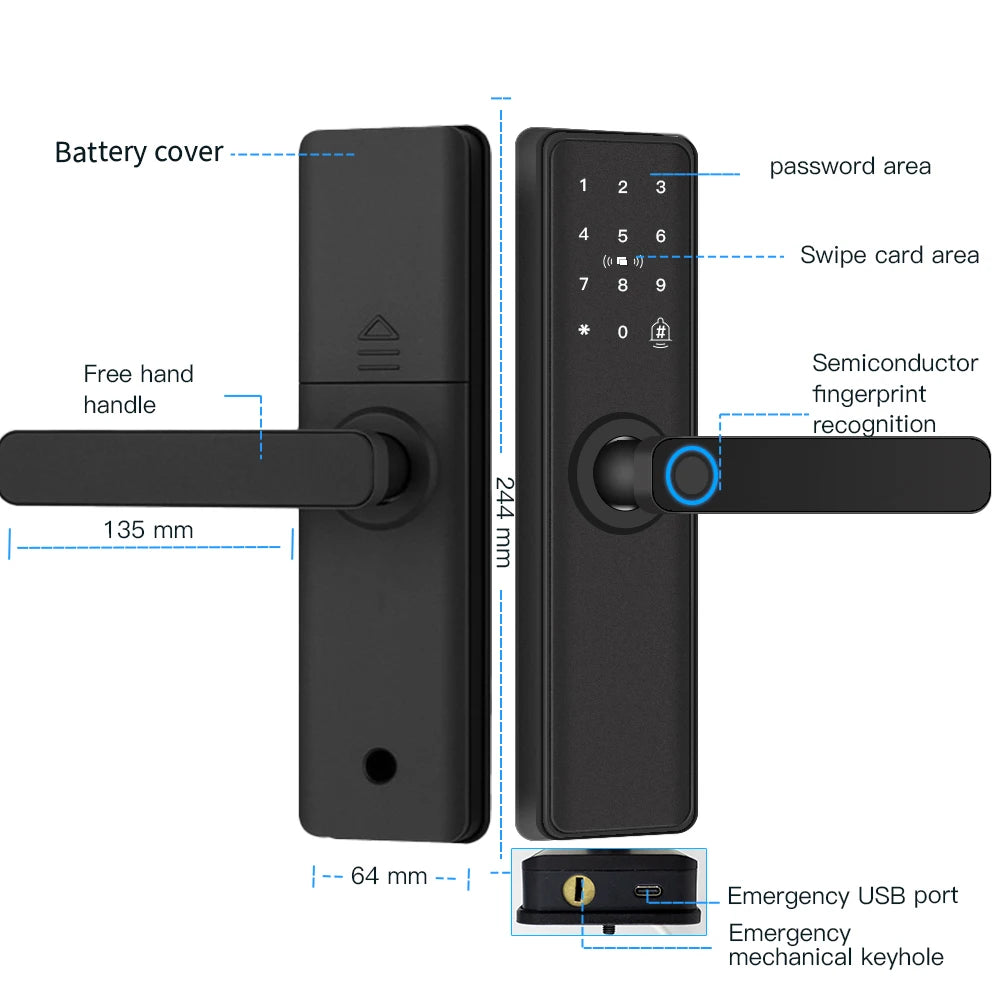 Smart Bluetooth Door Lock — Fingerprint, Tuya App, Wooden Door