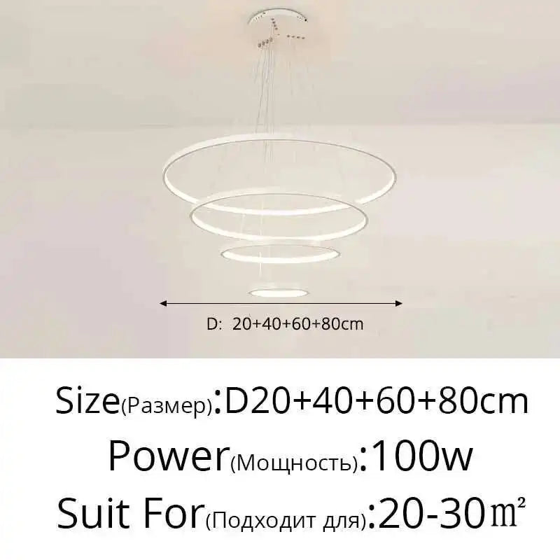 LED Ring Pendant Chandelier — Modern Nordic, Remote Control