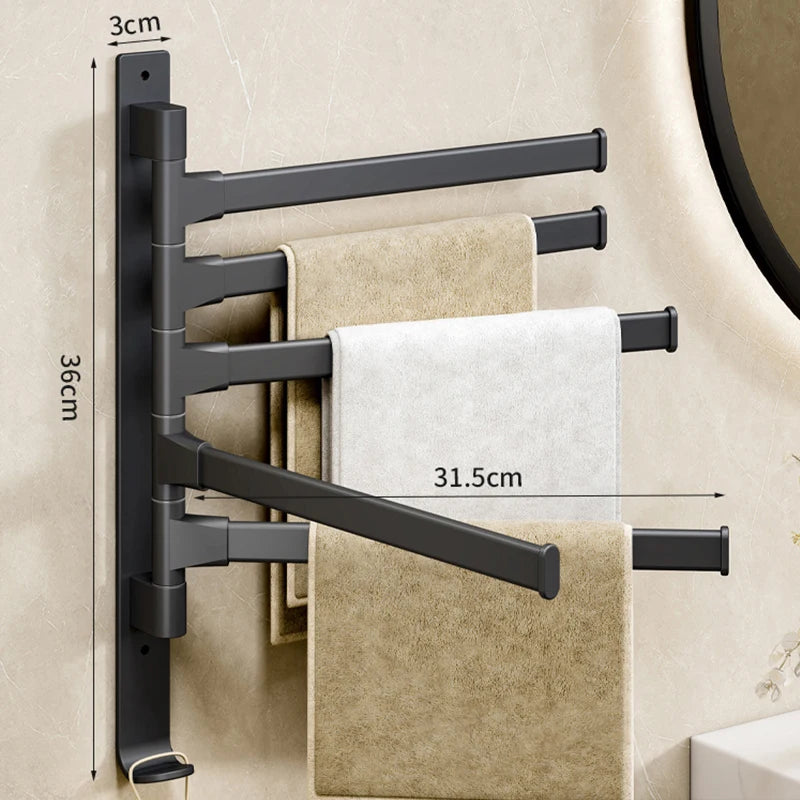 Rotatable Aluminum Towel Rack — 2 to 5 Bar, Wall Mounted