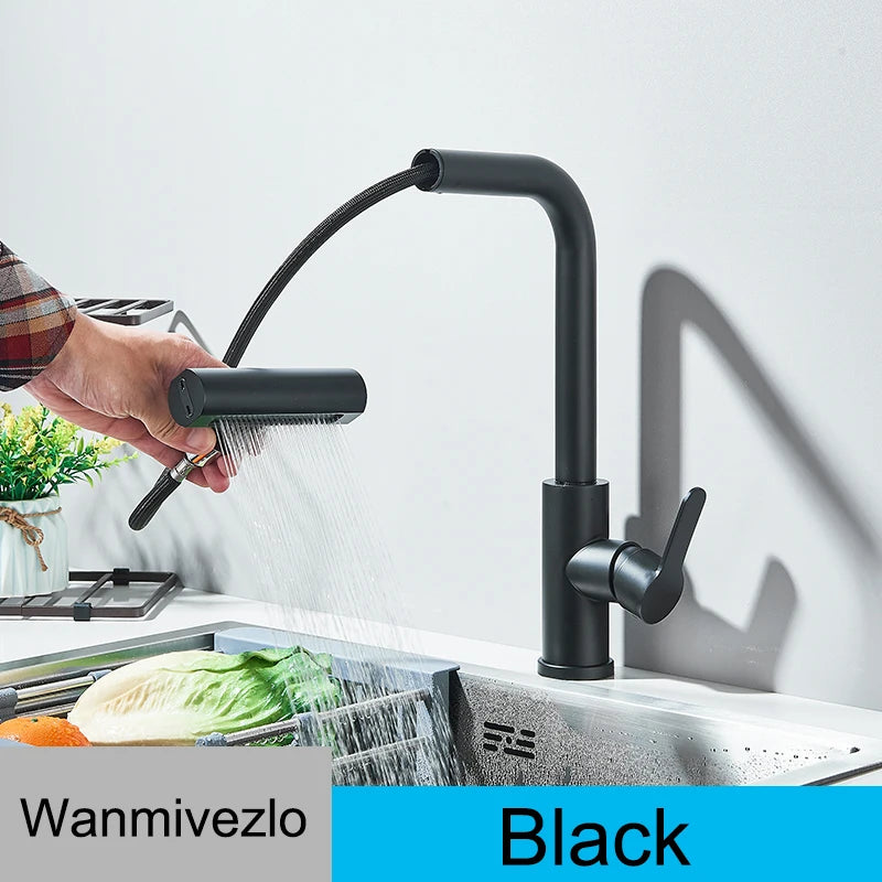 Pull-Out Kitchen Faucet — 360° Swivel, Hot & Cold Mixer