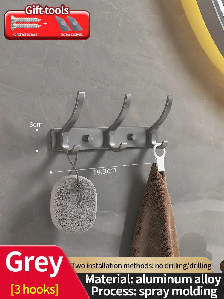 Punch-Free Door Back Hook Organizer — 6-Hook Aluminum Hanger