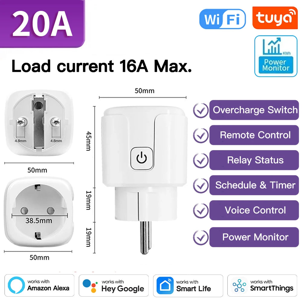 Smart WiFi & Zigbee Plug — 16A/20A with Power Monitor