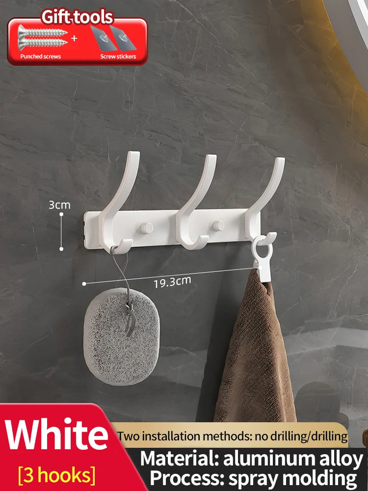 Punch-Free Door Back Hook Organizer — 6-Hook Aluminum Hanger