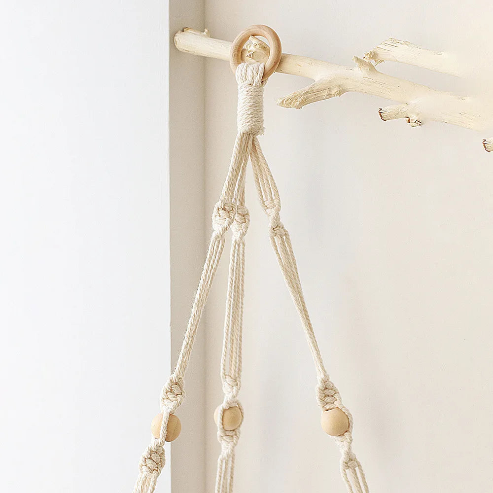 Boho Macrame Corner Shelf — Floating Wood Wall Shelf