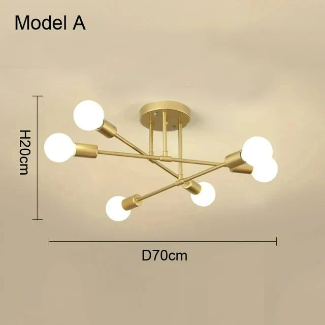 Modern Sputnik Chandelier — Antique Gold Semi Flush Mount