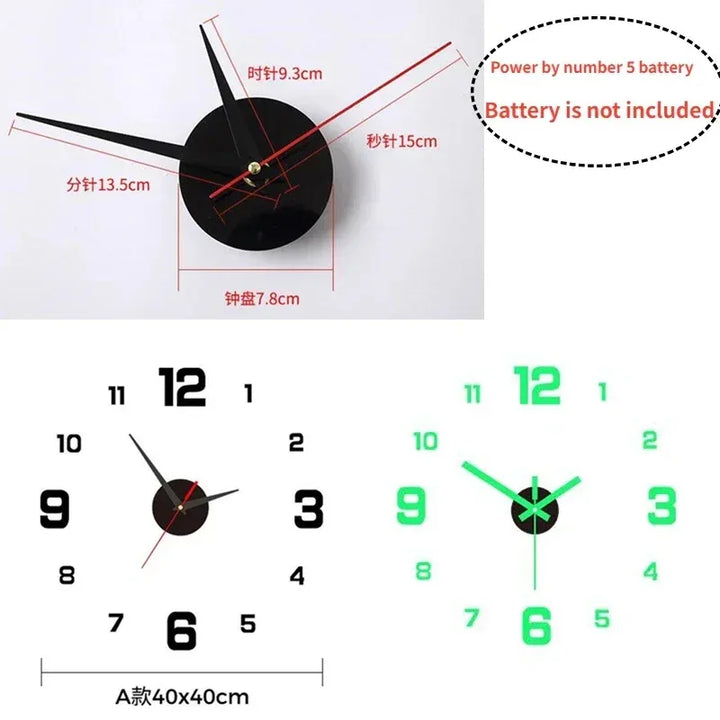 3D Luminous Frameless Acrylic Wall Clock — Silent DIY