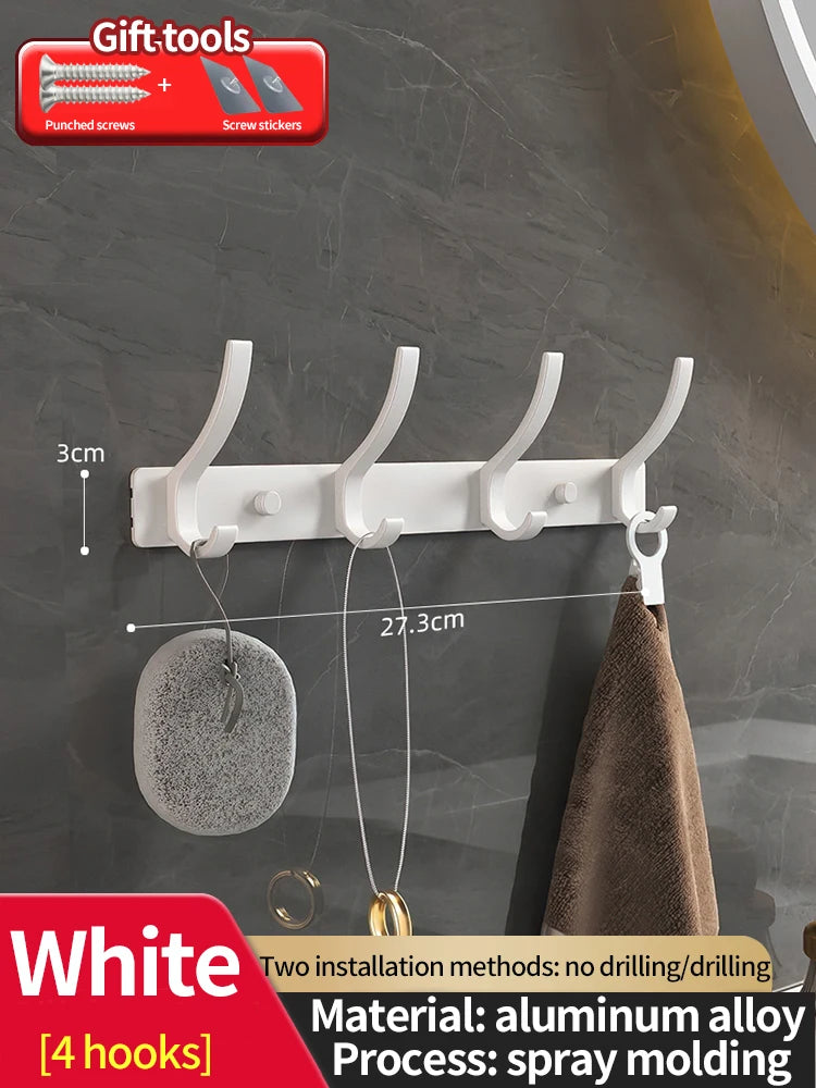 Punch-Free Door Back Hook Organizer — 6-Hook Aluminum Hanger