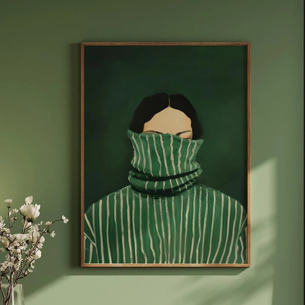 Emerald Abstract Woman with Flowers Canvas Print — Japandi Art