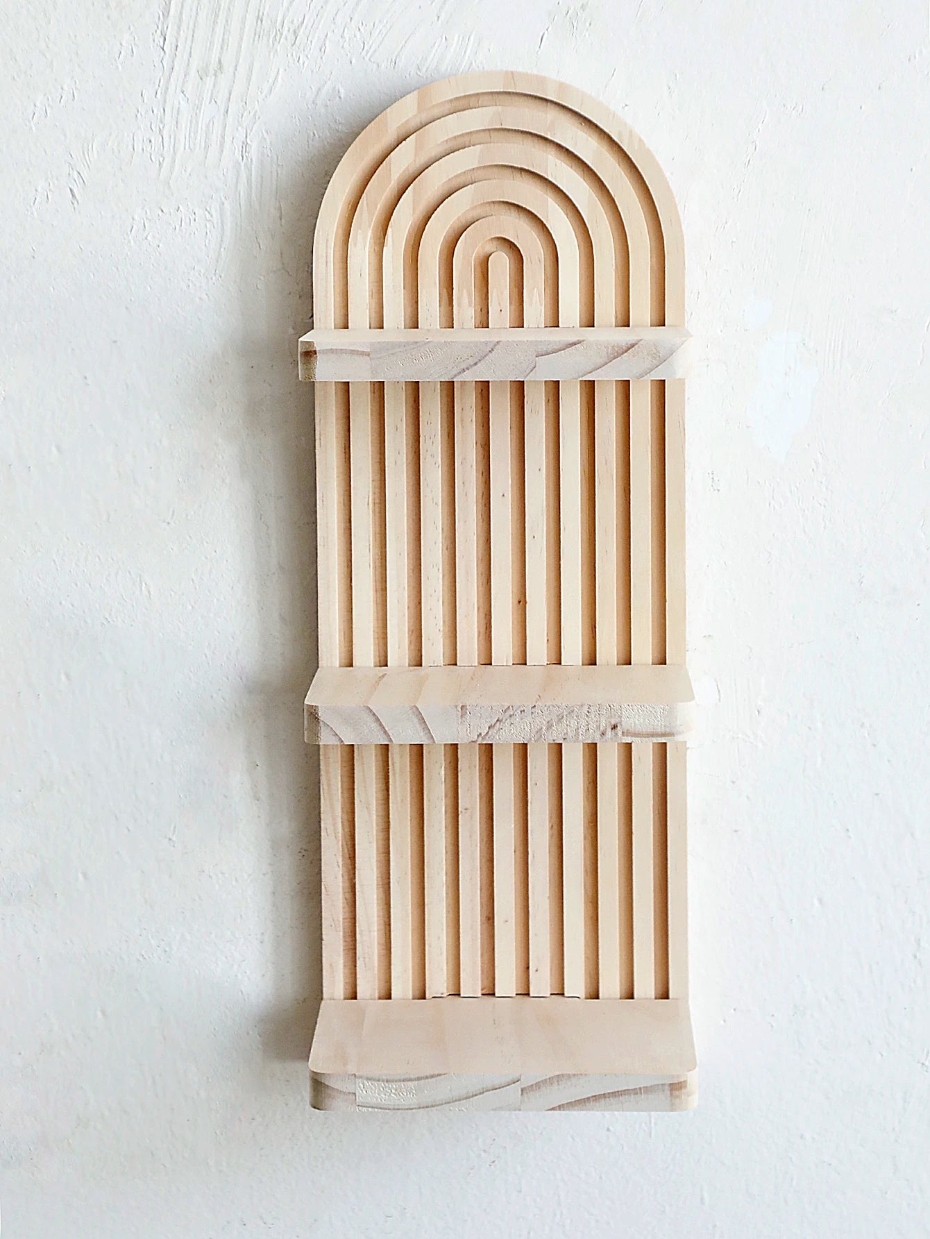 Boho Arch Wood Floating Wall Shelf — 3-Tier Storage Display