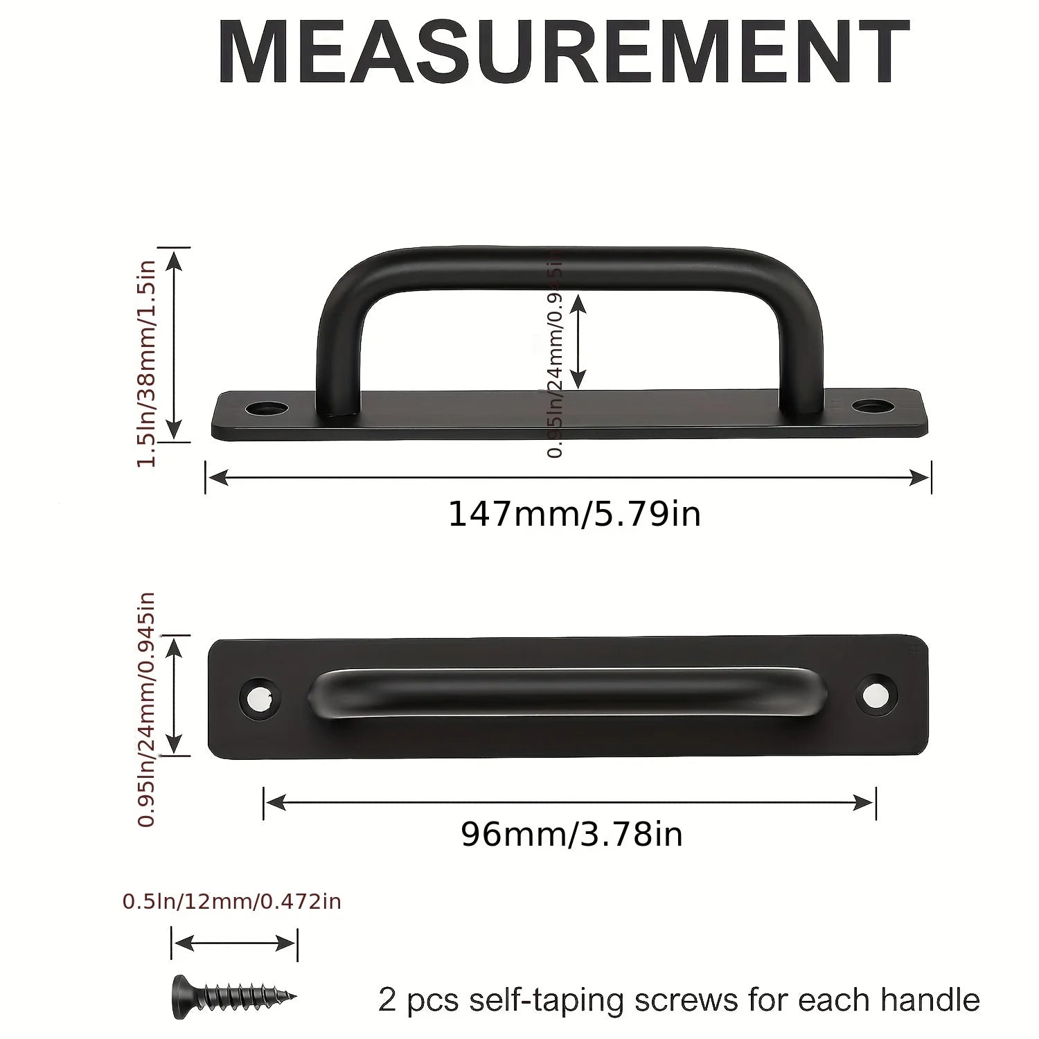 Matte Black Barn Door Handle Set — Aluminum with Backplate