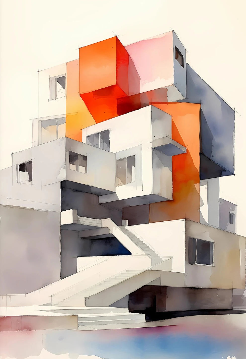 Fallingwater Architecture Canvas Print — Bauhaus Minimalist Art